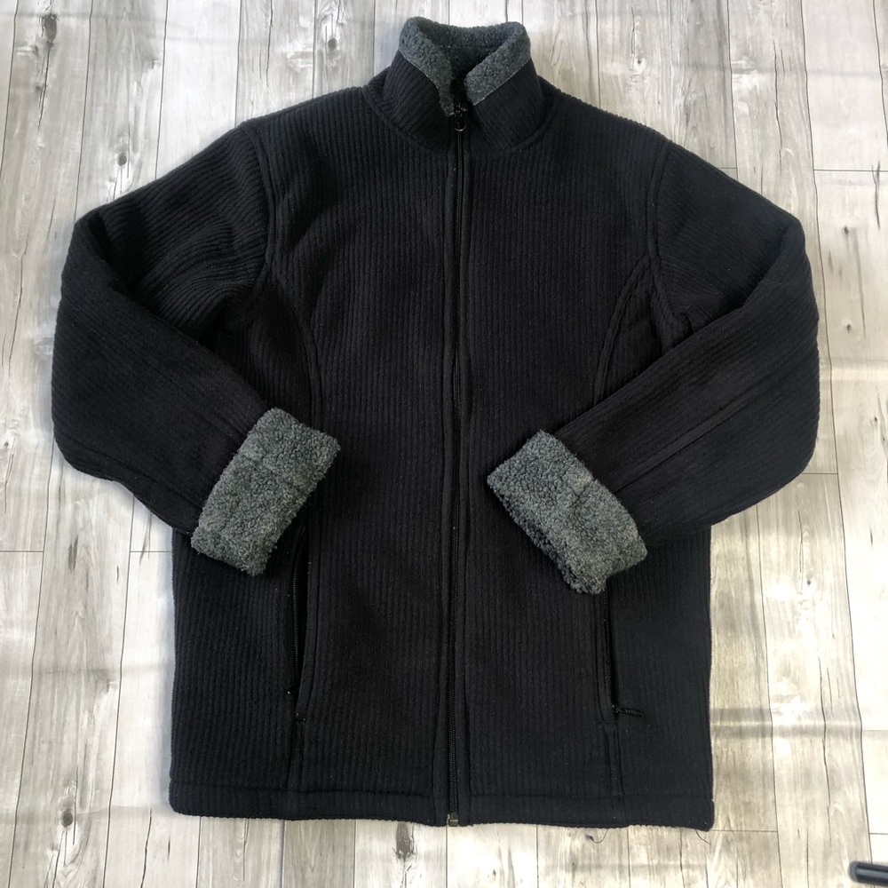 Cabelas Jacket Mens Small Sweater Sherpa Lining Black Gray